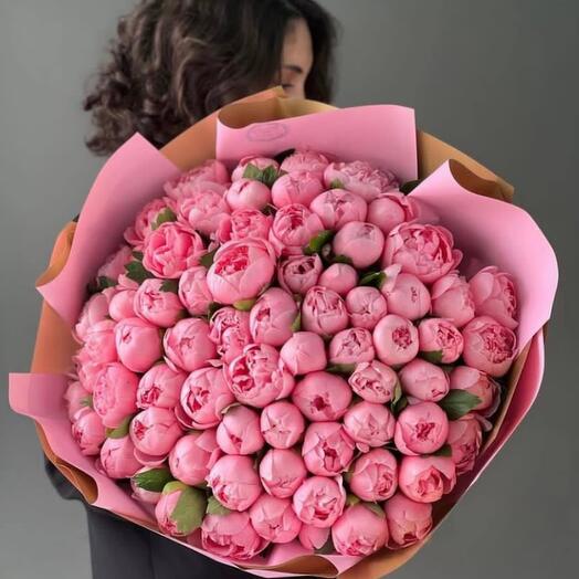 Bouquet of 101 pink peonies premium flowers