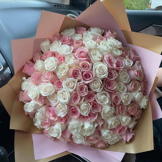 Bouquet of 101 white and pink roses