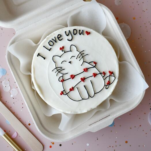 Бенто-торт «I love you» с котом на 14 февраля