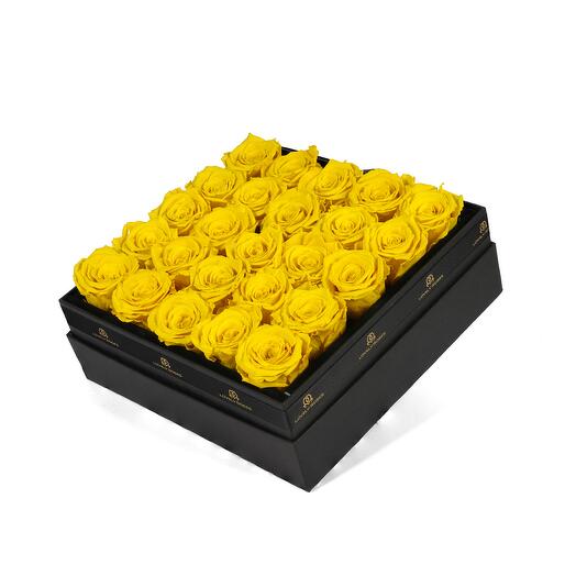 Yellow Preserved Roses in a Large Square Box