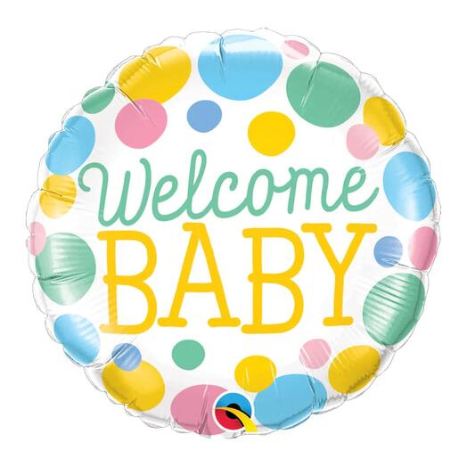 Welcome Baby Dots Round Foil Balloon