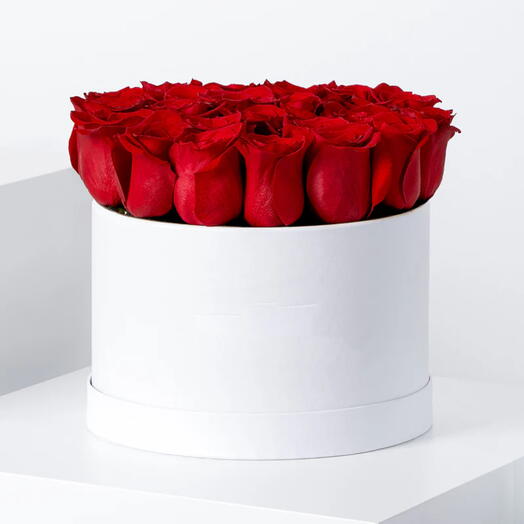 Valentines Day Red Roses White Box Arrangement