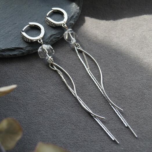 Длинные серьги с прозрачным кварцем