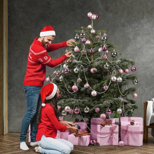 4 to 5 Fresh Christmas Tree With Pink Decoration