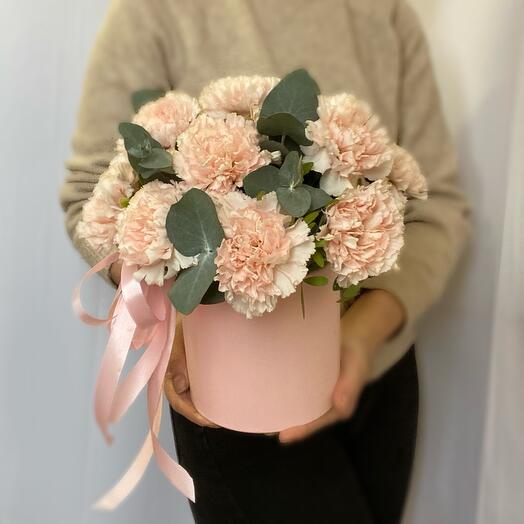 Нежно-розовые диантусы в коробке