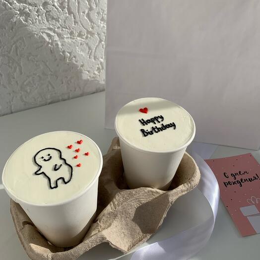 Торт в стаканчике с надписью "Happy Birthday", торт для парня, торт для девушки, торт для подруги