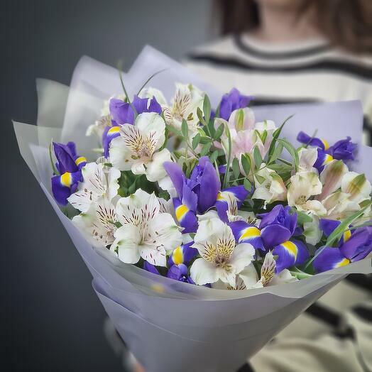 Charming Bouquet of Irises and Alstroemeria