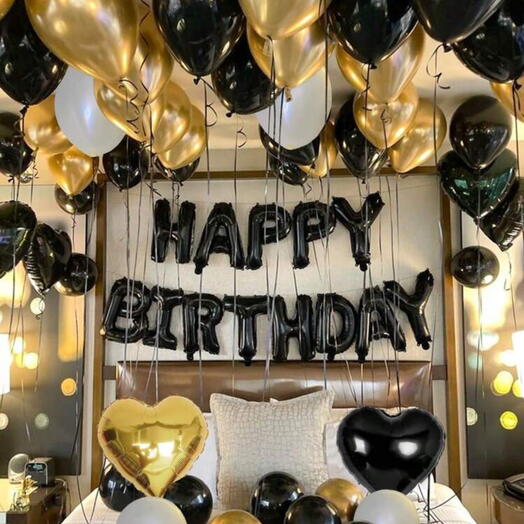 42pcs 16-Inch Black "Happy Birthday" Letter Foil Balloons Set, English Letter Decoration, For Party Scene Decoration