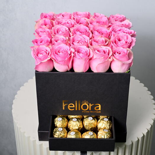 25 Premium Pink Roses with 20 Ferrero Rocher Chocolates -1700