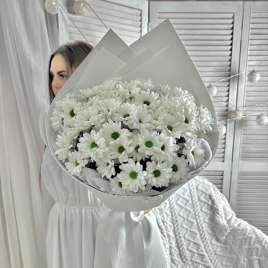 🌸 Букет белых ромашковых хризантем (размер L больше среднего)