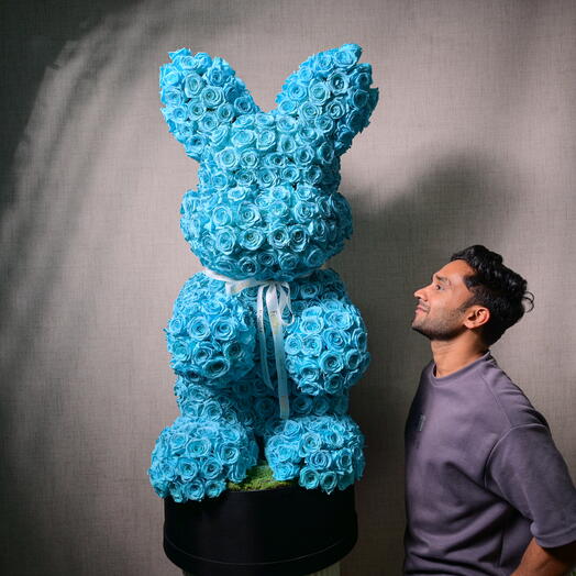 701 - Blue Preserved Sprayed Rose Bunny