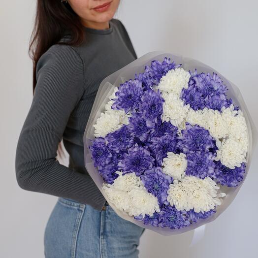 Большой букет кустовых хризантем микс 2