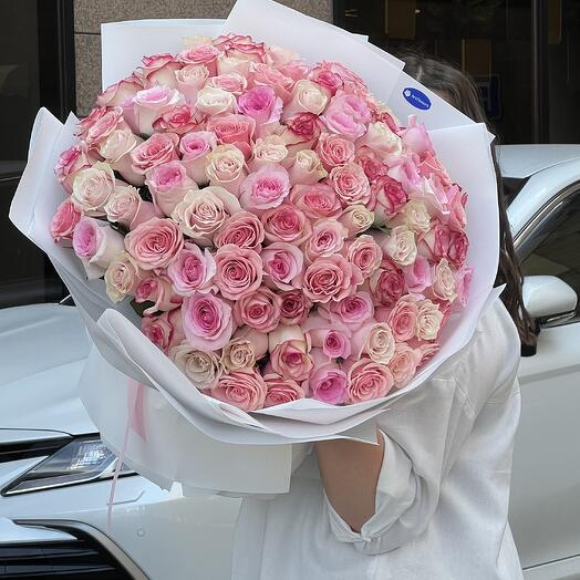 Букет 101 розовая роза 50 см