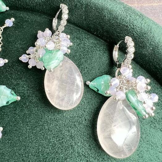 Серьги с розовым кварцем