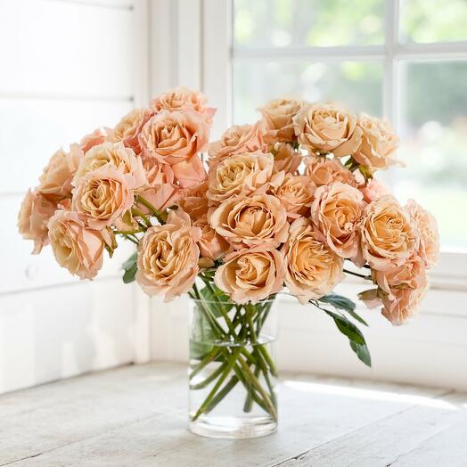 Peach sensation spray rose in glass vase