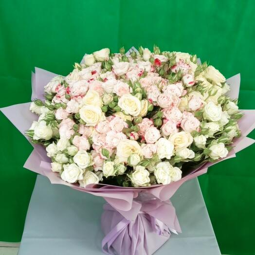 51 White and Light Pink Roses Bouquet