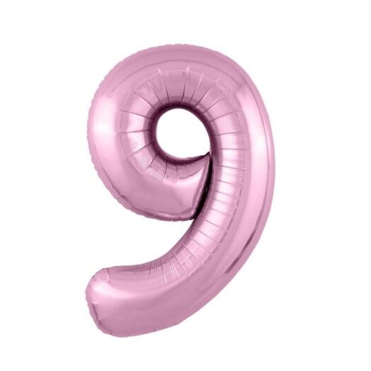 Шар-цифра "9" гелиевый, цвет розовый