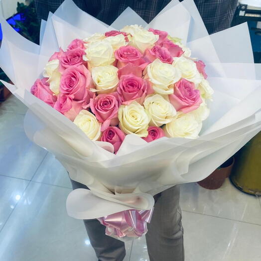 50 Pink and White Mixed Rose Bouquet