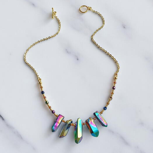 Rainbow quartz Gold necklace