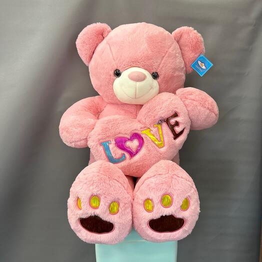 Мягкая игрушка розовый плюшевый медведь с сердцем LOVE