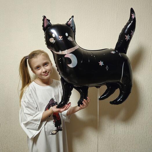 Воздушный шар фигура звёздная кошка, кошечка чёрная, котенок черный-1шар