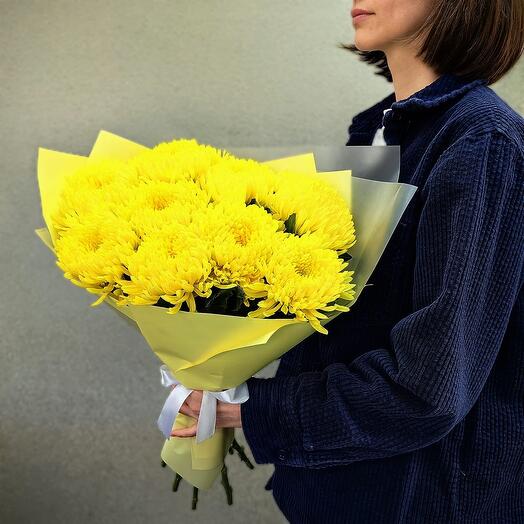 Букет из 9 одноголовых хризантем в упаковке (код 56)