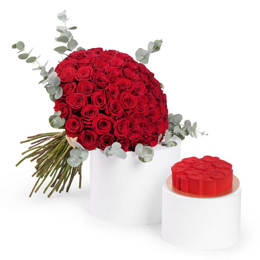 50 Roses Bouquet with Valentine s Red Velvet Cake Combo