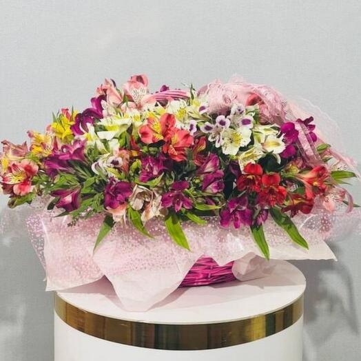Alstroemeria flowers in a basket of 35 pieces