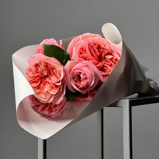 Букет «Растим». Пионовидные розы Мандарин (S)