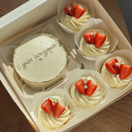 Bento cake and cupcakes set "Happy Birthday" for a friend, colleague, husband, mom
