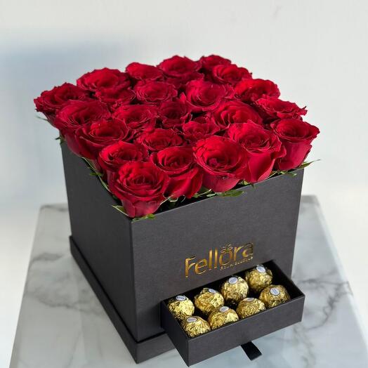 Red Rose And Ferrero Chocolate Box