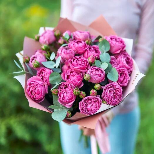 Пионовидные розы Мисти Баблз с эвкалиптом 💖