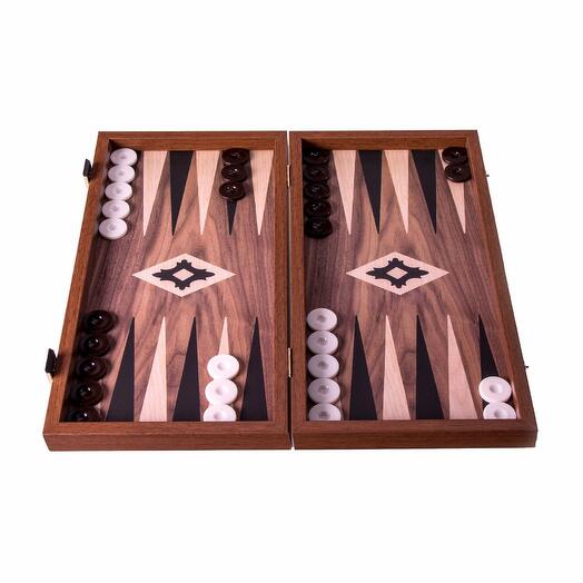 Backgammon handcrafted walnut wood replica with black and oak points L