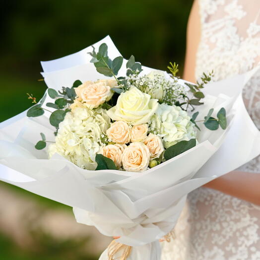 The Dreamy Creamy Roses and White Hydrangea Bouquet