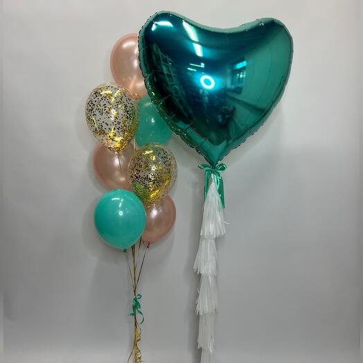 Набор шаров с гелием. Фонтан шаров и сердце