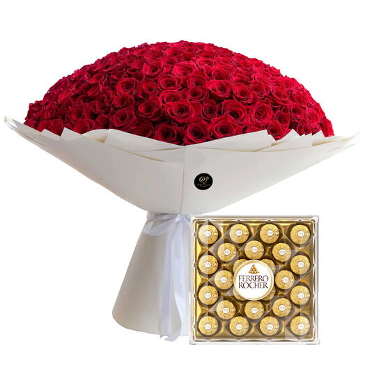 365 Red Roses Bouquet and Rocher Ferroro