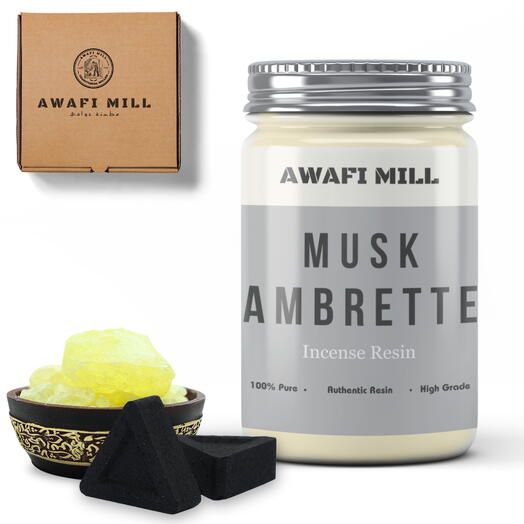 AWAFI MILL Moroccan Musk Ambrette Crystal | Triangle Charcoal Tablet - Bottle of 100 Gram with 20 Charcoal Piece