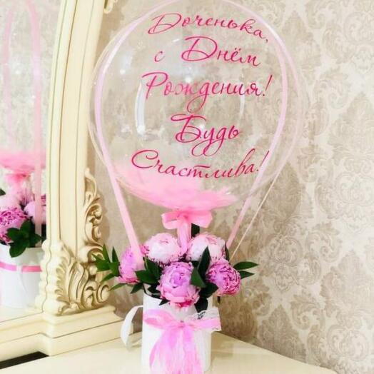 Подарок дочке на день рождения букет пионов с шаром баблс