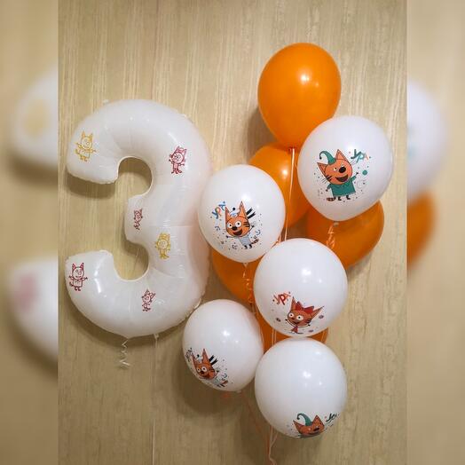 Balloons three cats for birthday 3 years 11 pcs