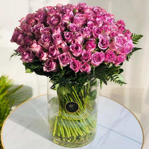 100 Purple Roses in Vase