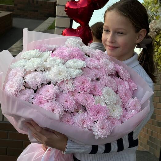 Букет из розовой хризантемы / 15 розовых хризантем / букет для мамы