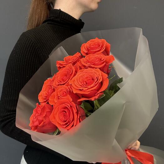РОЗЫ | 9 Алых Эквадорских Роз «Нина»
