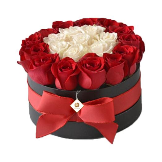 Abigail - Red and White Roses in Box