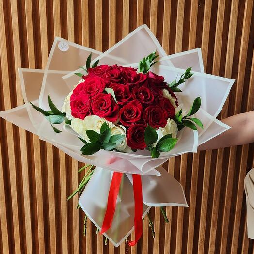 33 Red and White Roses Harmony Bouquet