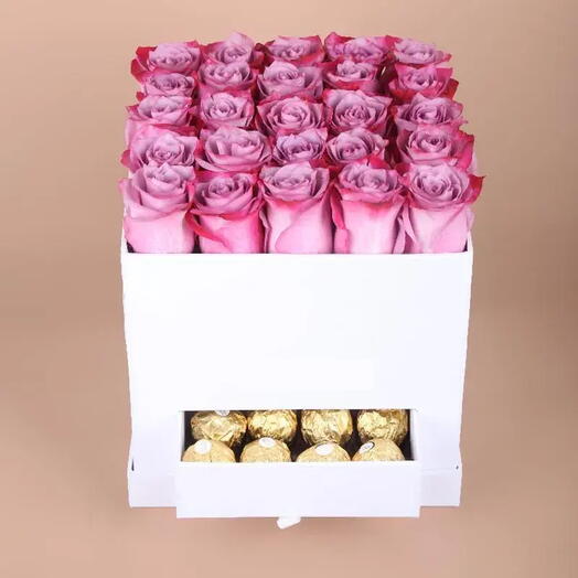 White Box of Love 25 Purple Roses: Elegant Floral Gift Set