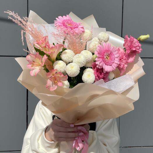 Букет герберы хризантемы Ньютон эустома «Романтика»🌸🌿