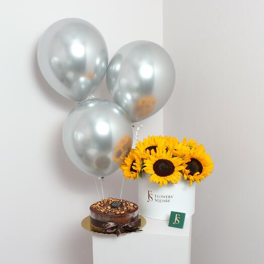 Sunflower Box, Cake and Balloons