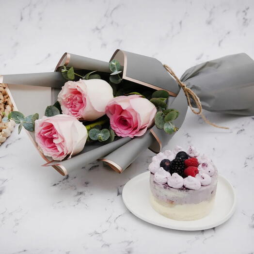 Pink Roses Bouquet Mono Cake Combo