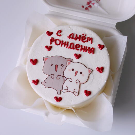 Бенто торт happy birthday / с днём рождения с котами и сердечками