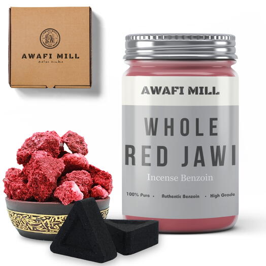 AWAFI MILL Red Jawi Benzoin Incense | Triangle Charcoal Tablet - Bottle of 100 Gram with 20 Charcoal Piece